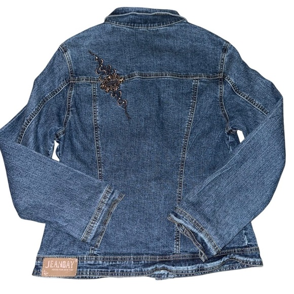 Cos Jeans/JEANBAY Girls XL Blue Denim Jacket with Embroidery Trucker - Picture 2 of 6